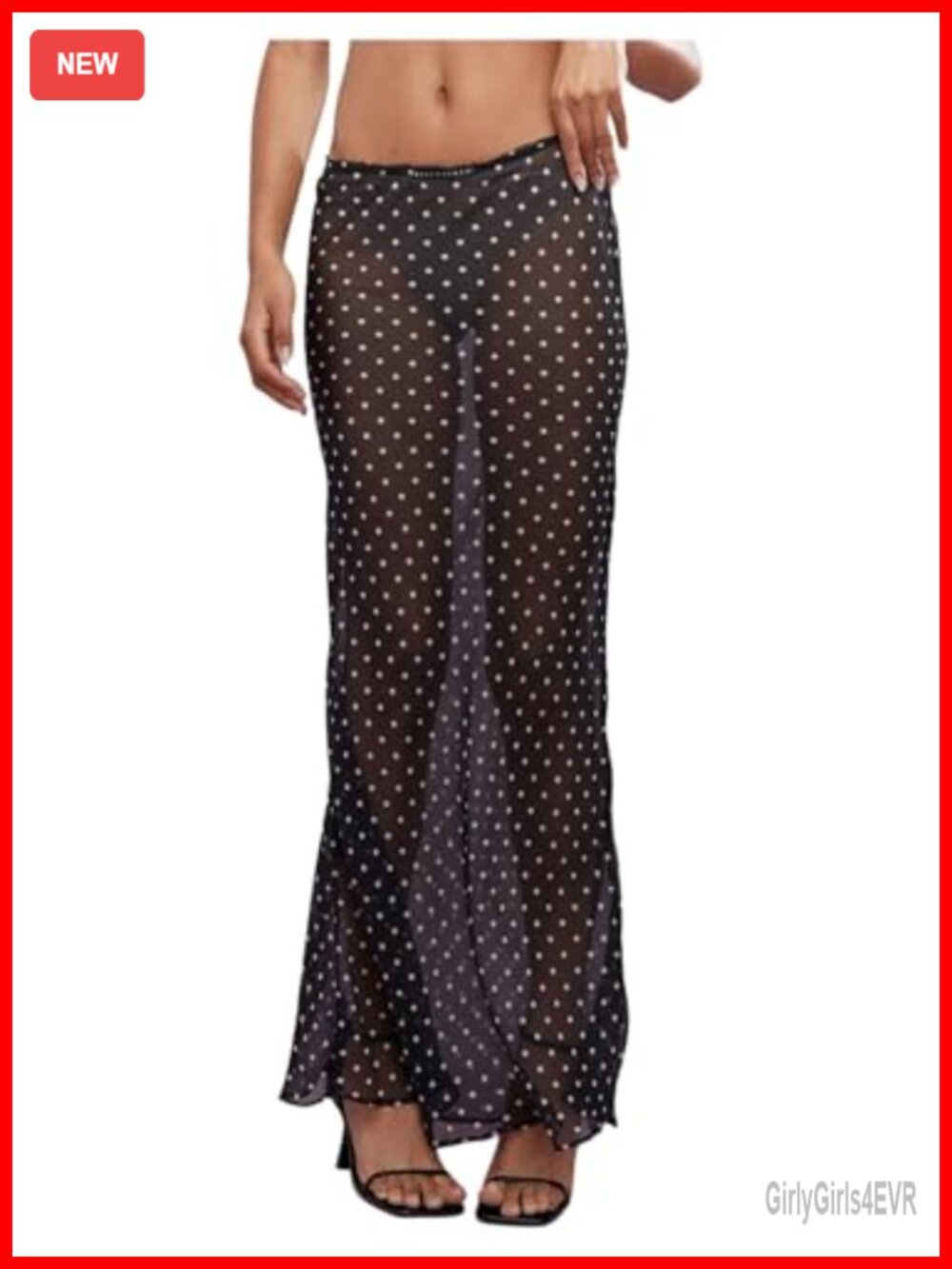 Women Sheer Mesh Polka Dot Maxi Skirt See Through Cover Up